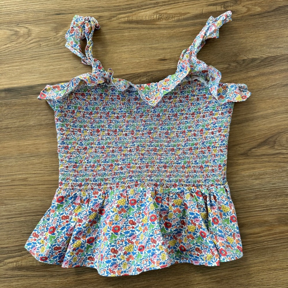 J.Crew Liberty Fabric Smocked Peplum Top‎ Floral Cotton Small Cottage Sleeveless